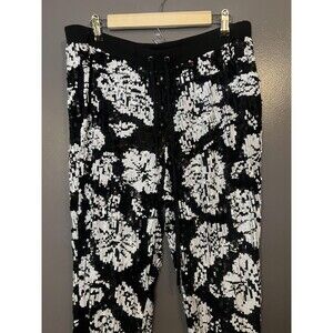 Michael Michael Kors Pants Womens Large Black White Sequin Floral Joggers Party